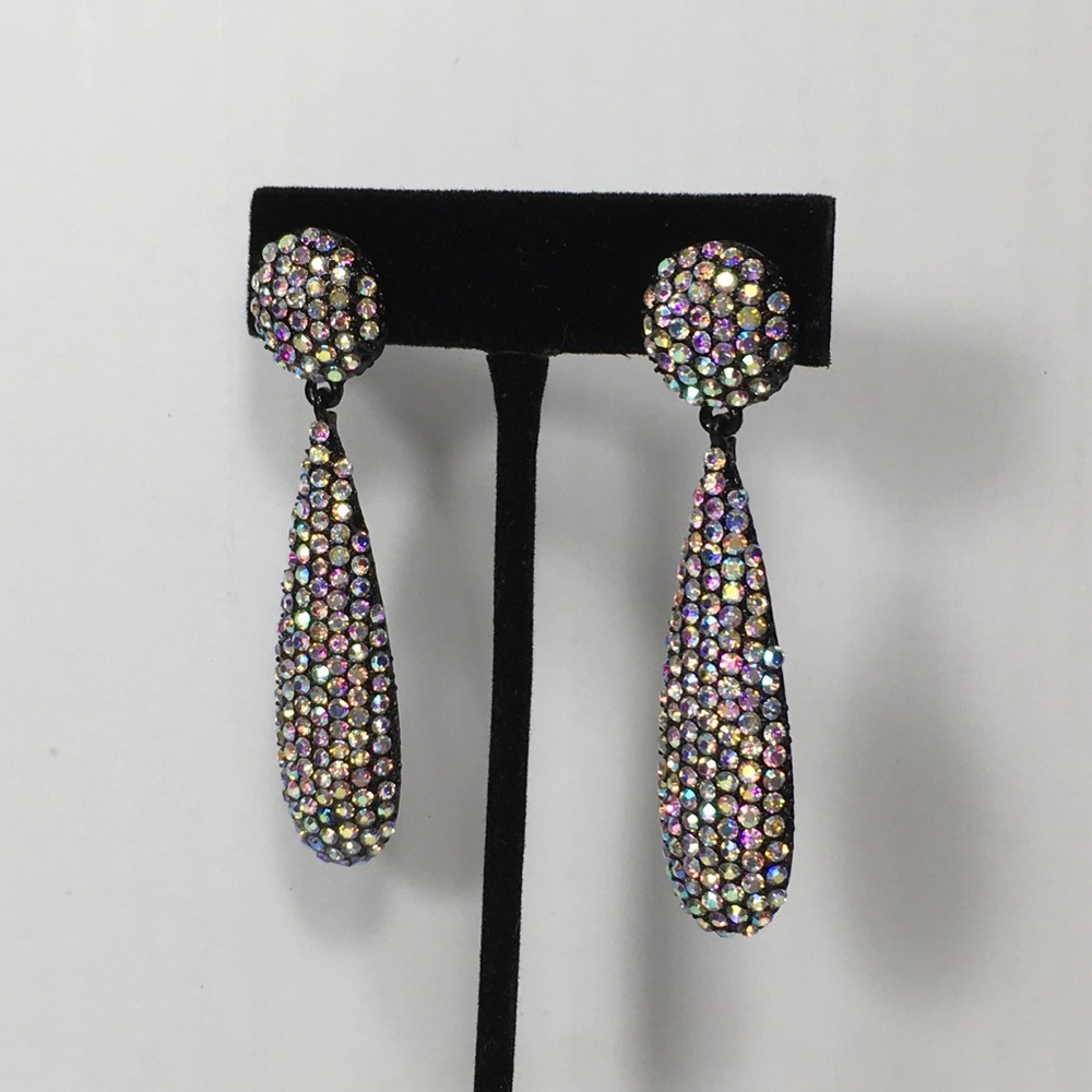 Iridescent Bling Prom Wedding Rhinestone Earrings - Picture 2 of 3